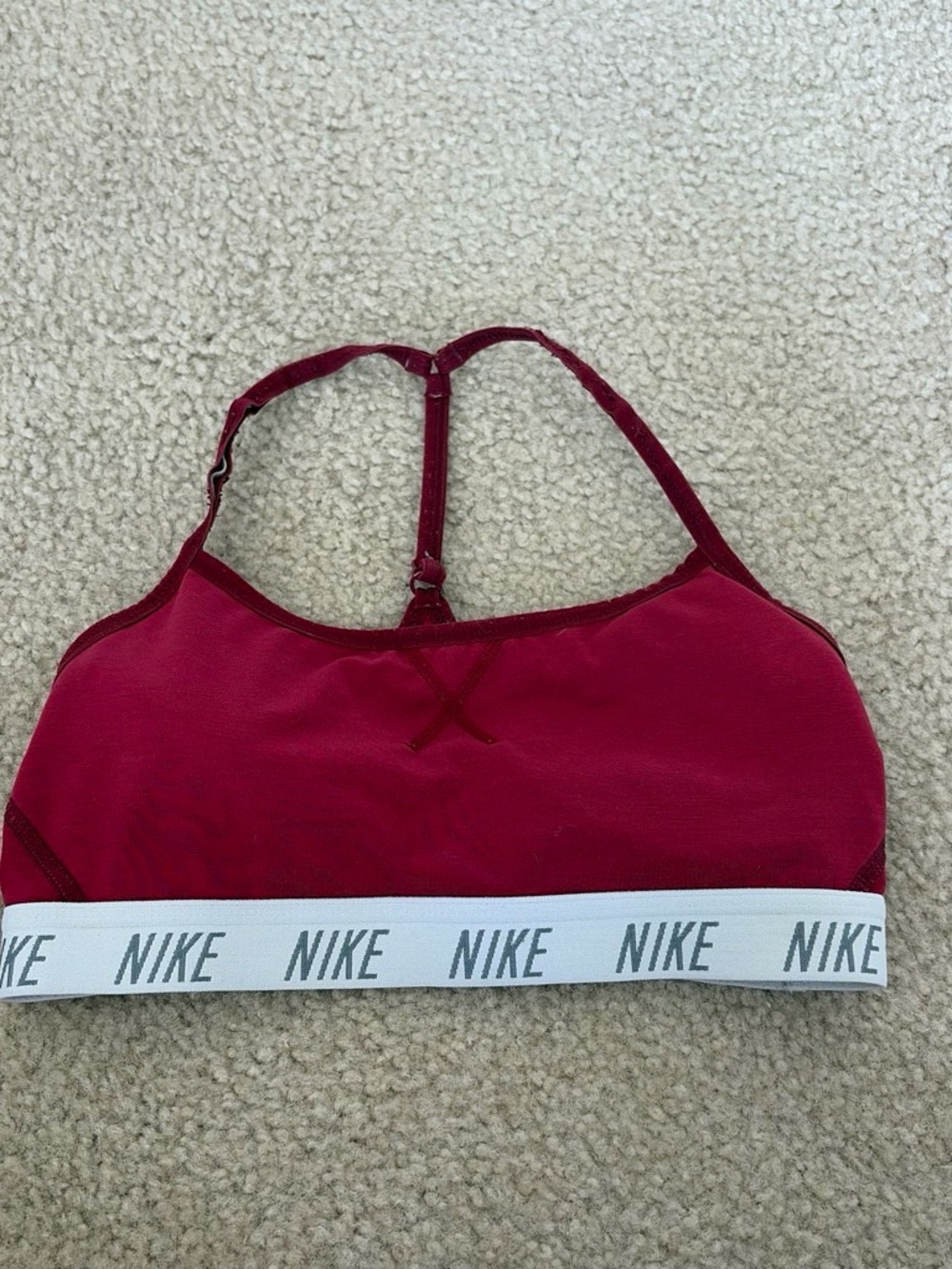 Nike Maroon Racerback Sports Bra with White Logo Band